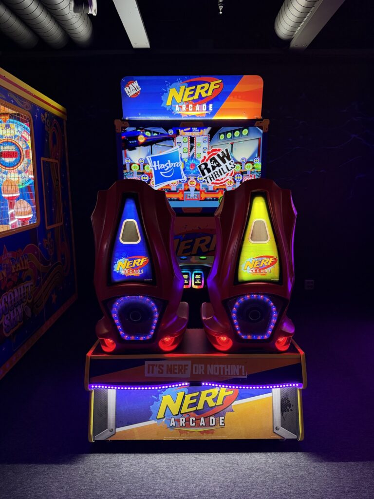 Arcade games with colorful screen glow